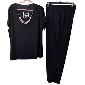 Antthony : 2-pc Short Sleeve Pant Set w/Removable Pearl Necklace, Size 2X, Black